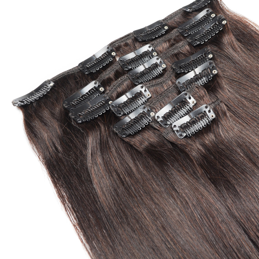 Remy Natural Honey Brown "Single Drawn Clip-In-Extensions" Straight/Light Wavy" (7tlg.Set)